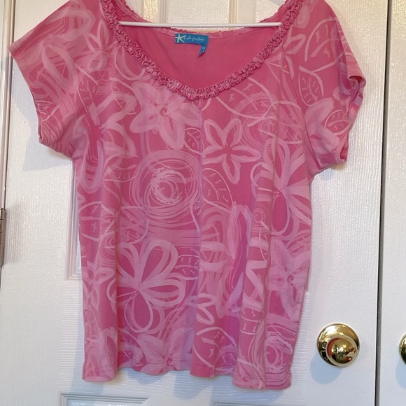 Fresh Produce Pink Ruffle Trim Floral Top, Size 1X - Picture 7 of 7